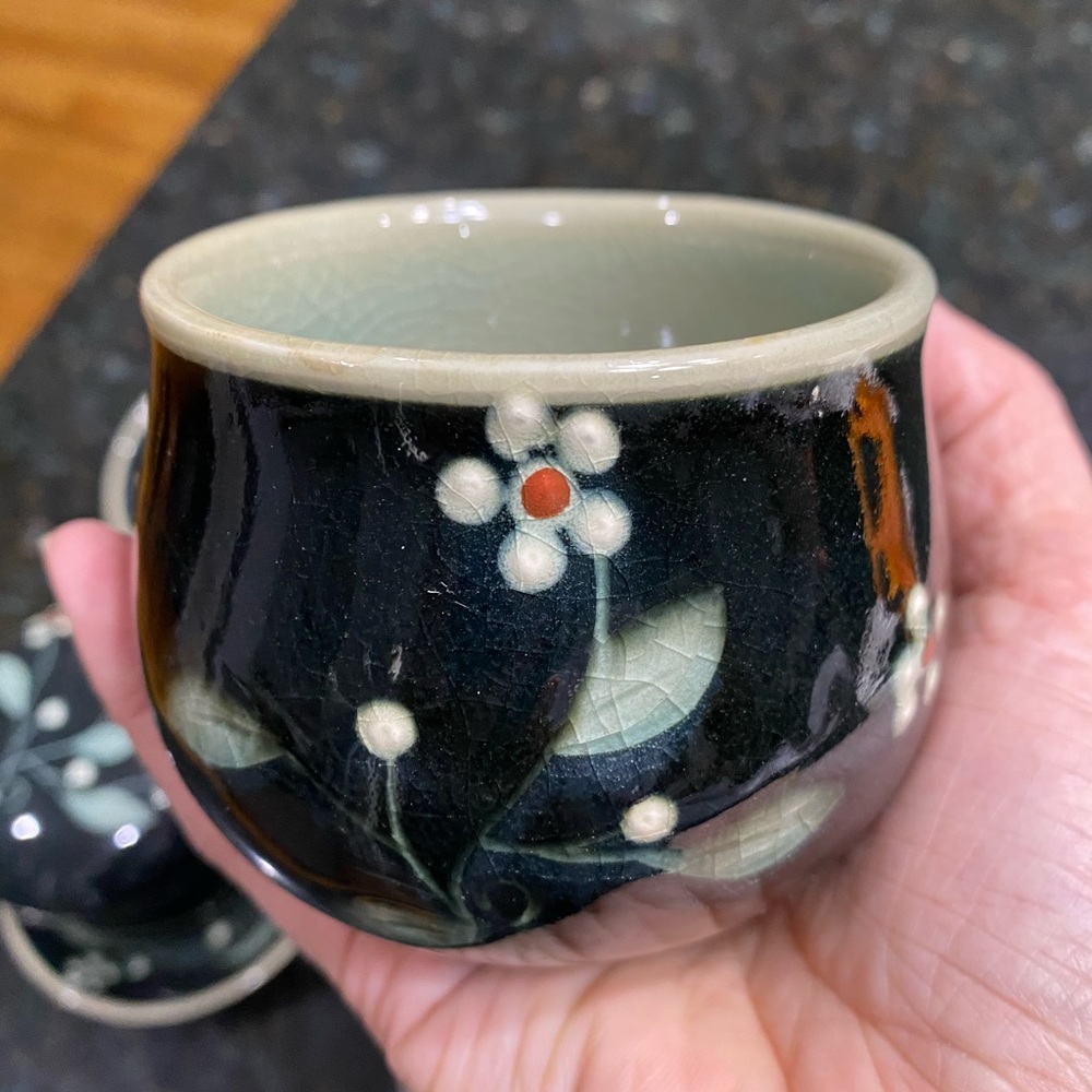 4 Korean Celadon Teacup Ceramic Set